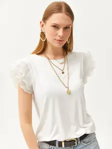 Olalook Solid Flutter Sleeve Regular Top