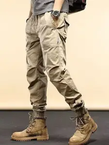 StyleCast x Revolte Men Solid Mid-Rise Loose Fit Easy Wash Pleated Cargos