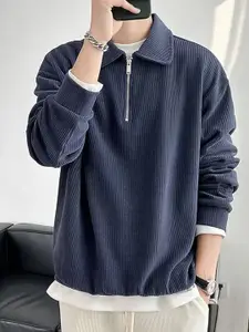 StyleCast x Revolte Men Solid Shirt Collar Pullover Sweatshirt