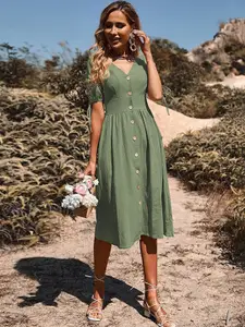 StyleCast x Revolte Green Fit & Flare Midi Dress