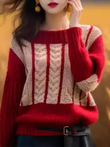 StyleCast Women Cable Knit Round Neck Pullover Sweater