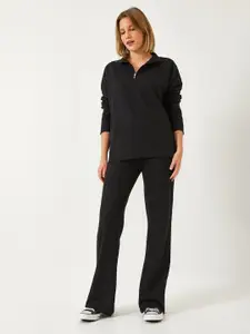 BIANCO LUCCI Shirt Collar Pure Cotton Top With Trousers Co-Ords