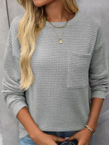 StyleCast x Revolte Women Self Design Round Neck Sweatshirt