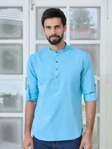 See Designs Pure Cotton Mandarin Collar Thread Work Short Kurta