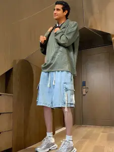 StyleCast Men Loose Fit Knee-Length Cargo Denim Shorts