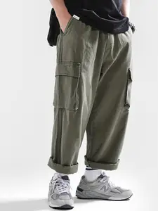 StyleCast x Revolte Men Cotton Loose Fit Easy Wash Pleated Cargos Trousers