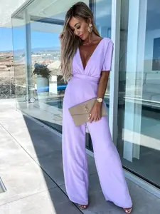 StyleCast Purple V-Neck Short Sleeves Basic Jumpsuit