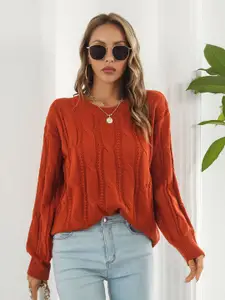 StyleCast Women Rust Cable Knit Pullover Sweater