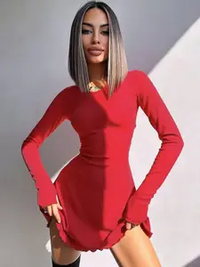 StyleCast x Revolte Scallop Hem Georgette Bodycon Dress