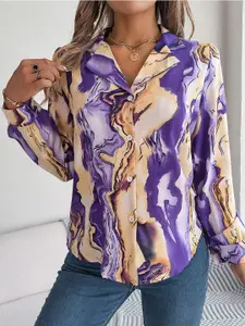 StyleCast Purple Abstract Printed Cuban Collar Casual Shirt