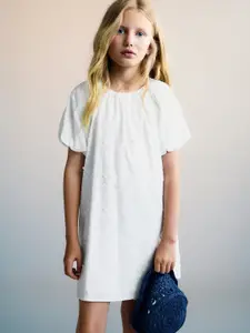 Mango Kids Girls Cotton Floral Embroidered A-Line Dress