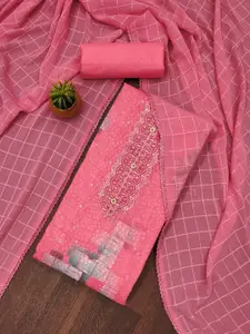 Panzora Floral Printed Sequinned Soft Cotton Unstitched Dress Material