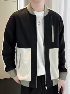 StyleCast x Revolte Men Stand Collar Colourblocked Casual Bomber Jacket