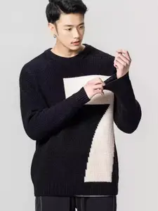 StyleCast x Revolte Men Cable Knit Self Design Round Neck Pullover
