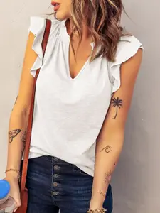 StyleCast Women V-Neck Flutter Sleeves Top