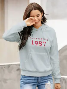 StyleCast Women Grey Printed Hooded Long Sleeves Sweatshirt