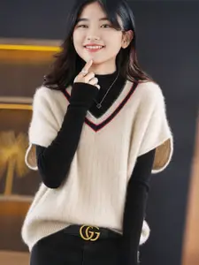 StyleCast Women Striped Pullover with Fuzzy Detail