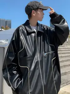 StyleCast x Revolte Men Spread Collar Solid Casual Leather Jacket