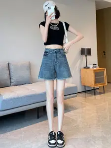 StyleCast Women Solid Regular Fit High-Rise Denim Shorts