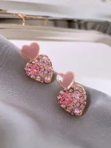SUBHAGALANKAR Gold-Plated Artificial Stones Studded Heart Shaped Drop Earrings