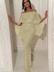 StyleCast Women Off-Shoulder Batwing Sleeve Bodycon Maxi Dress