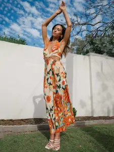 StyleCast Women Abstract Printed Halter Neck Cut Outs Maxi Dress