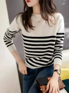 StyleCast Women Striped Round Neck Pullover