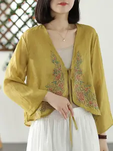 StyleCast Yellow Floral Embroidered Bell Sleeve Top