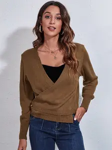 StyleCast Women Brown Acrylic Wrap Top
