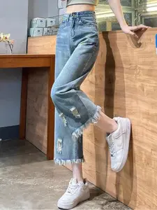 StyleCast x Revolte Women Slim Fit Mid-Rise Low Distress Light Fade Stretchable Jeans