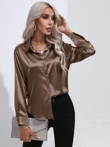 StyleCast Women Solid Satin Opaque Casual Shirt