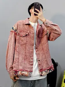 StyleCast x Revolte Men Spread Collar Washed Self Design Casual Denim Jacket