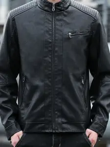 StyleCast x Revolte Men Mock Collar Solid Casual Leather Jacket