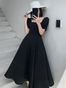 StyleCast Women Square Neck A-Line Midi Fit & Flare Dress