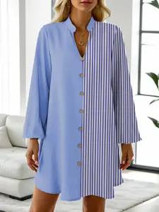 StyleCast x Revolte Women Mandarin Collar Striped Shirt Dress