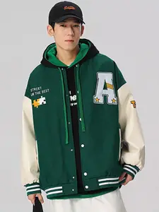 StyleCast x Revolte Men Hooded Typography Printed Casual Varsity Jacket