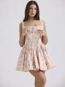 StyleCast x Revolte Floral Printed Chiffon Fit & Flare Mini Dress