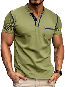 StyleCast x Revolte Men Solid Henley Neck Cotton T-shirt