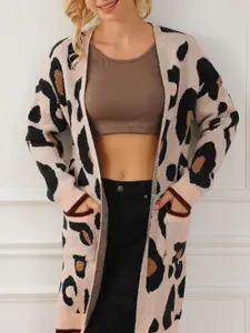 StyleCast Women Animal Printed Long Sleeves Front-Open Longline Sweater