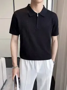 StyleCast x Revolte Men Self Design Polo Collar T-shirt