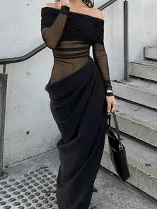 StyleCast x Revolte Off-Shoulder Cold-Shoulder Net Bodycon Maxi Dress