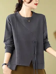 StyleCast x Revolte Women Solid Round Neck Cotton Pullover Sweater