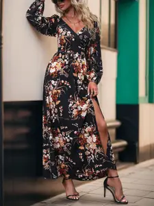 StyleCast Floral Printed Puff Sleeves Fit and Flare Maxi Dress