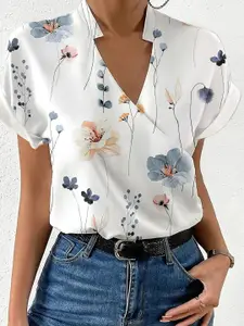 StyleCast V-Neck Short Sleeves Floral Print Blouson Top