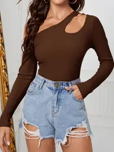 StyleCast Brown One Shoulder Regular Top