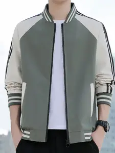 StyleCast x Revolte Men Stand Collar Colourblocked Casual Bomber Jacket