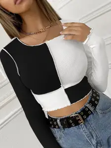 StyleCast Women Solid Round Neck Crop Top