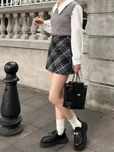 StyleCast x Revolte Women Checked Pencil Mini Skirt