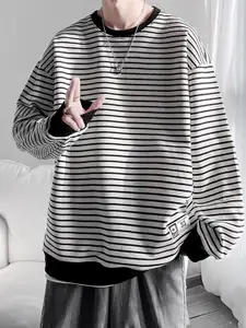 StyleCast x Revolte Men Striped Round Neck Pullover Sweatshirt