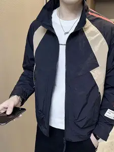 StyleCast x Revolte Men Colourblocked Full Sleeves Mock Collar Tailored Jacket